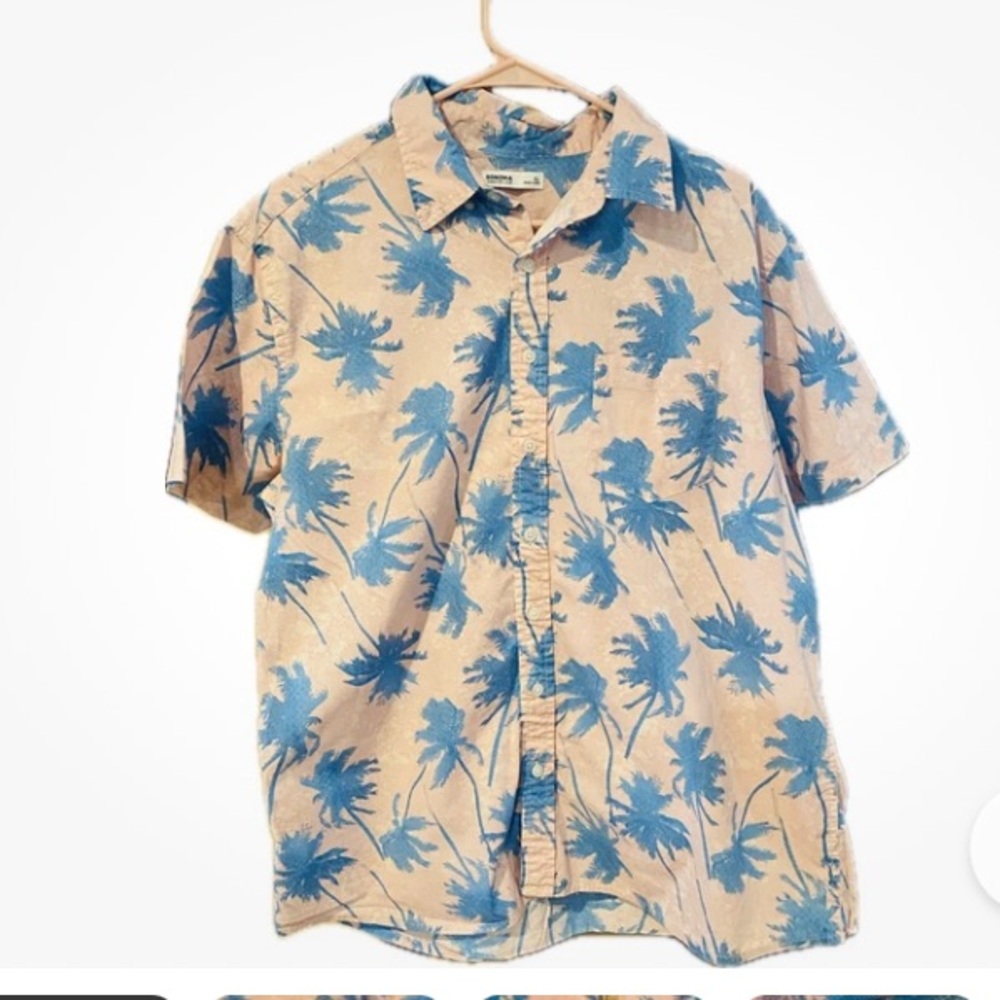 Sonoma goods For life XL Men’s Hawaii Theme Palm Button Front Cotton Shirt pink